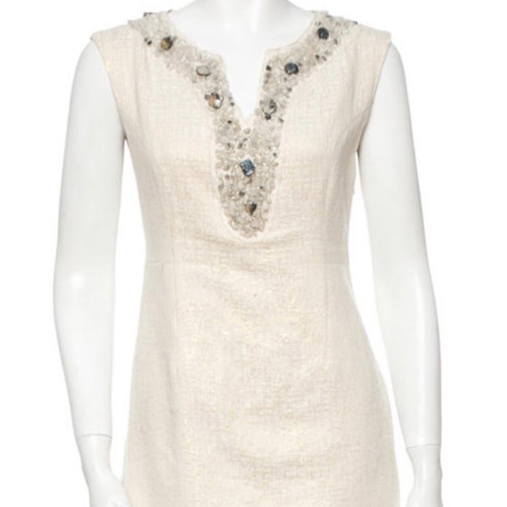Diane Von Furstenburg cream/gold sheath dress